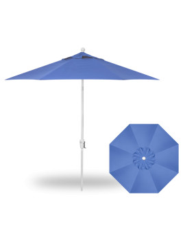9' Push Button Tilt Umbrella -  White / Blue Sky